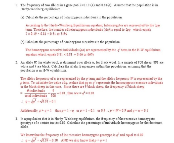 Hardy weinberg problem set answer key