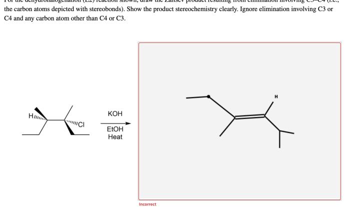 Draw the product of the e2 reaction shown below