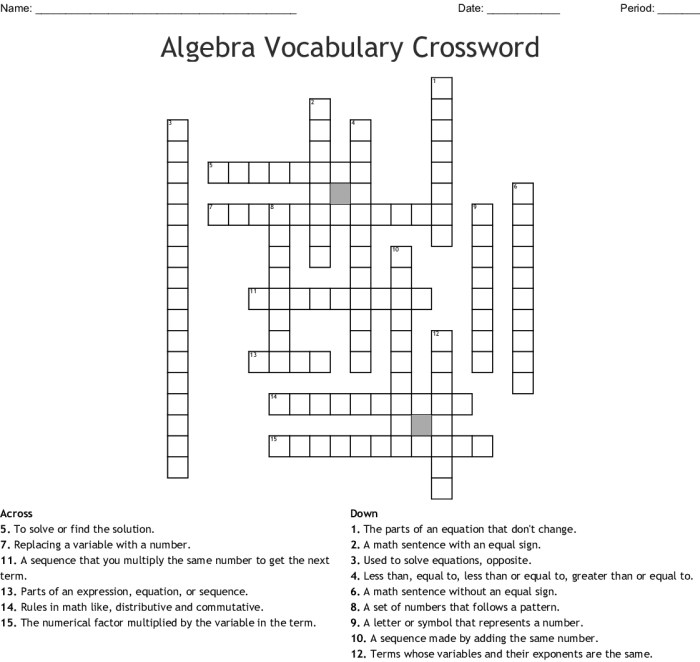 Algebra vocabulary crossword puzzle answer key