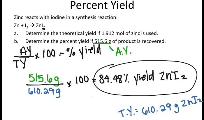 Limiting reactant percent yield worksheet