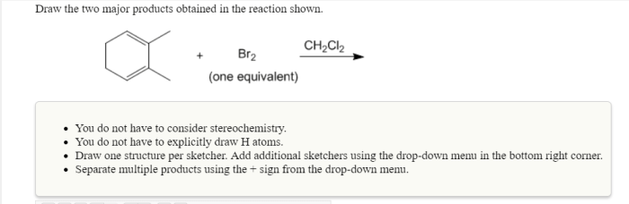 Draw obtained major two reaction shown stereochemistry disregard transcribed text show