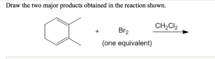 Draw the two major products obtained in the reaction shown